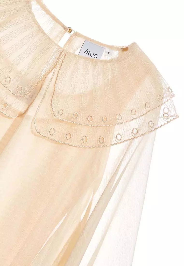 Chiffon Top With Lace Bertha Collar