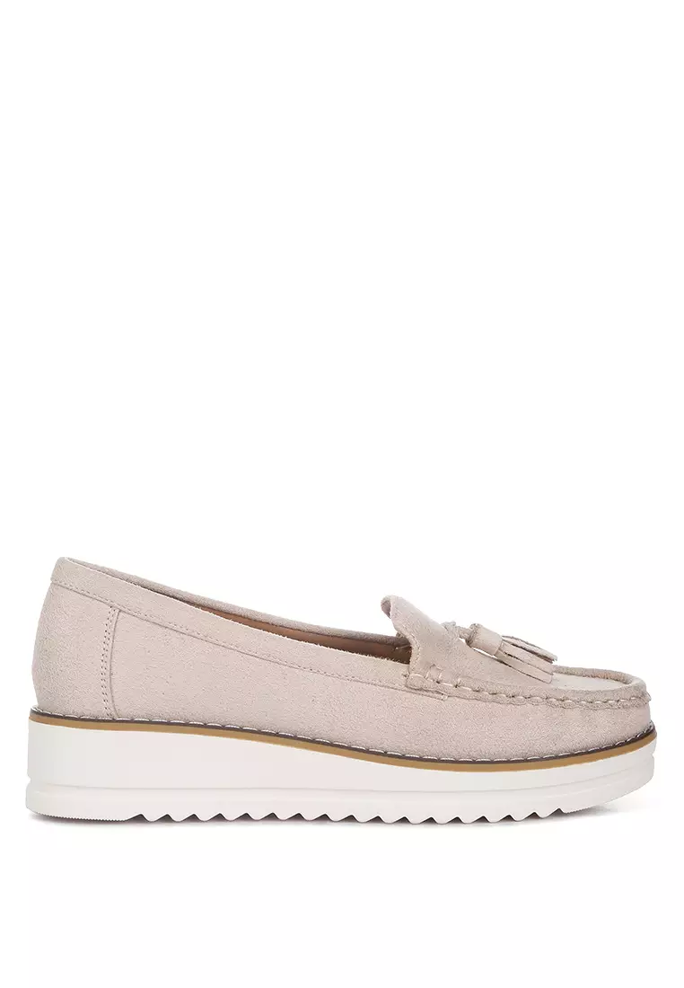 Discount on London Rag  shoes - SKU: Daiki Platform Lug Sole Tassel Loafers In Beige
