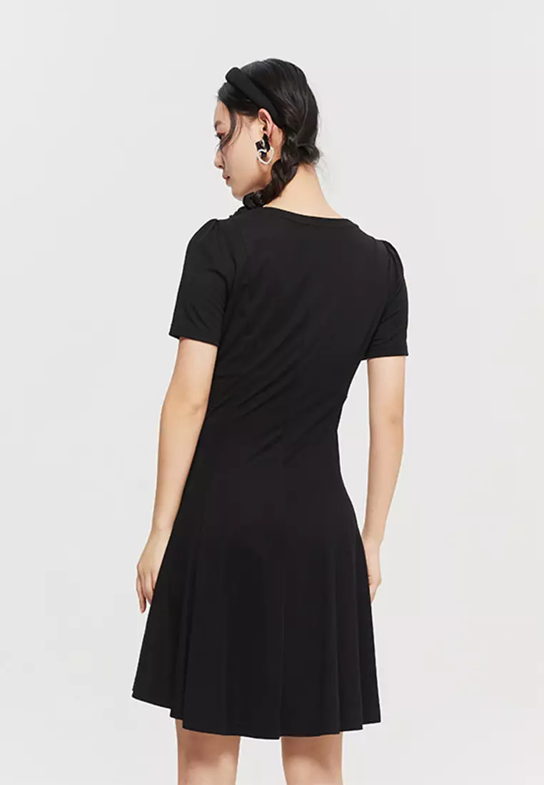 Waist Drawstring Midi Dress with Low Flare