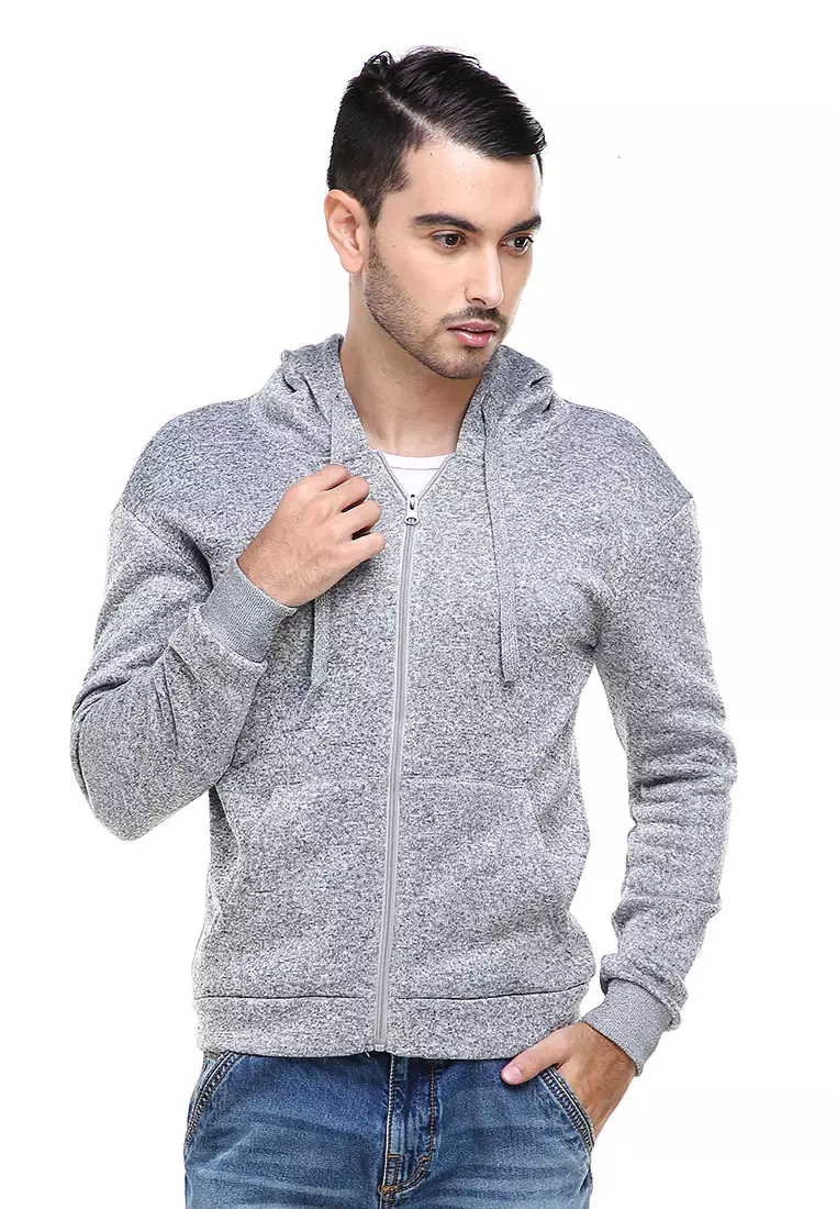 Clover Jaket Sweater Hoodie Polos Pria Casual Plain Jacket Material Polyester ORIGINAL - Gray