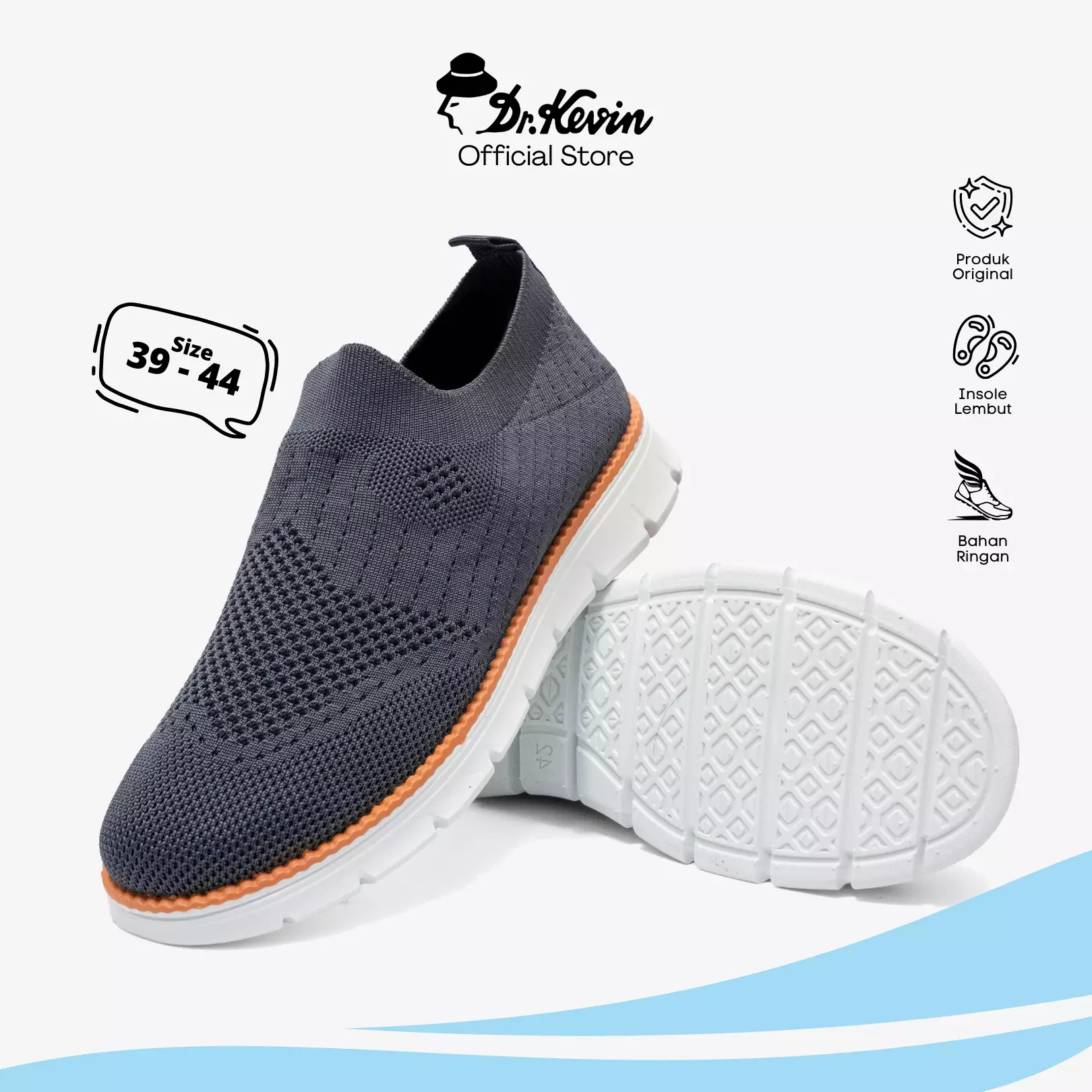 Dr. Kevin Sepatu Sport Pria Men Sneakers Sekolah Flyknit Non Tali Slip On 889-080