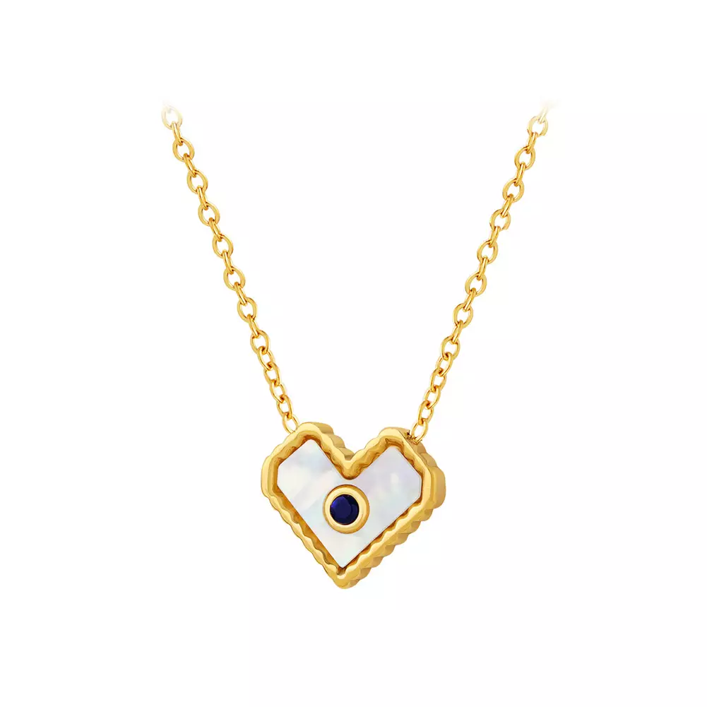 Glamorousky Fashion Simple Plated Gold 316L Stainless Steel Shell Heart Pendant with Cubic Zirconia and Necklace