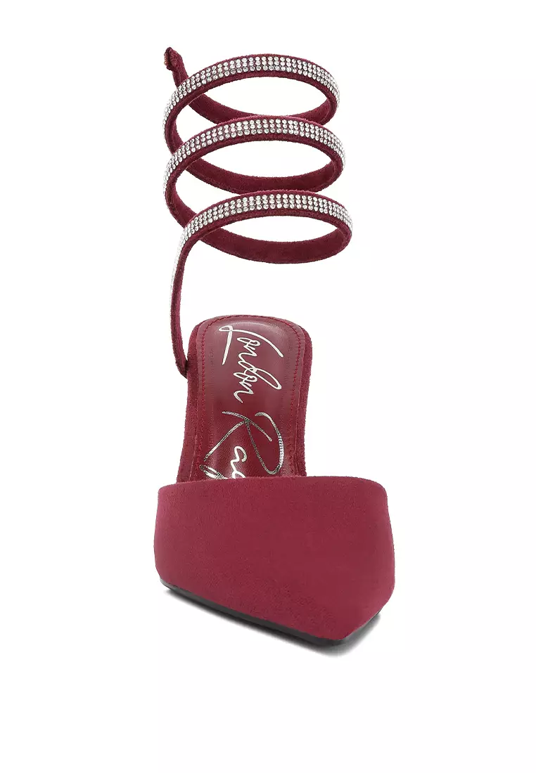 Buy London Rag Burgundy Rhinestone Embellished Strap Up Sandals