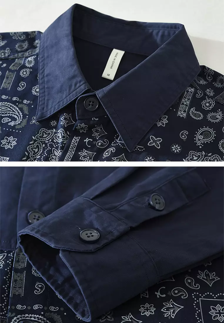 腰果花印花拼接長袖襯衫 WM6772