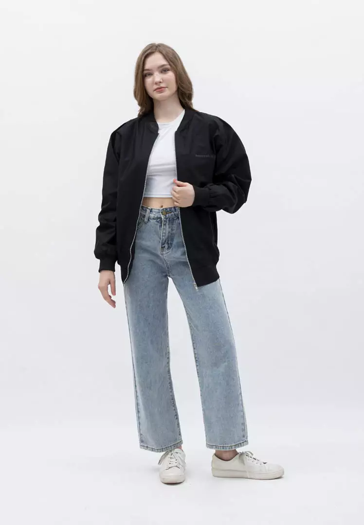 Houseofcuff Jaket Bomber Wanita Pria Unisex Polos Windbreaker Hitam