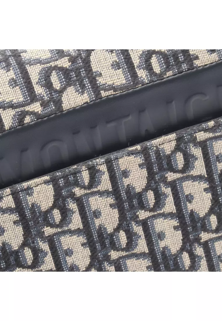 Pre-Loved Christian Dior 30 MONTAIGNE Montaigne oblique chain shoulder bag canvas leather Navy beige