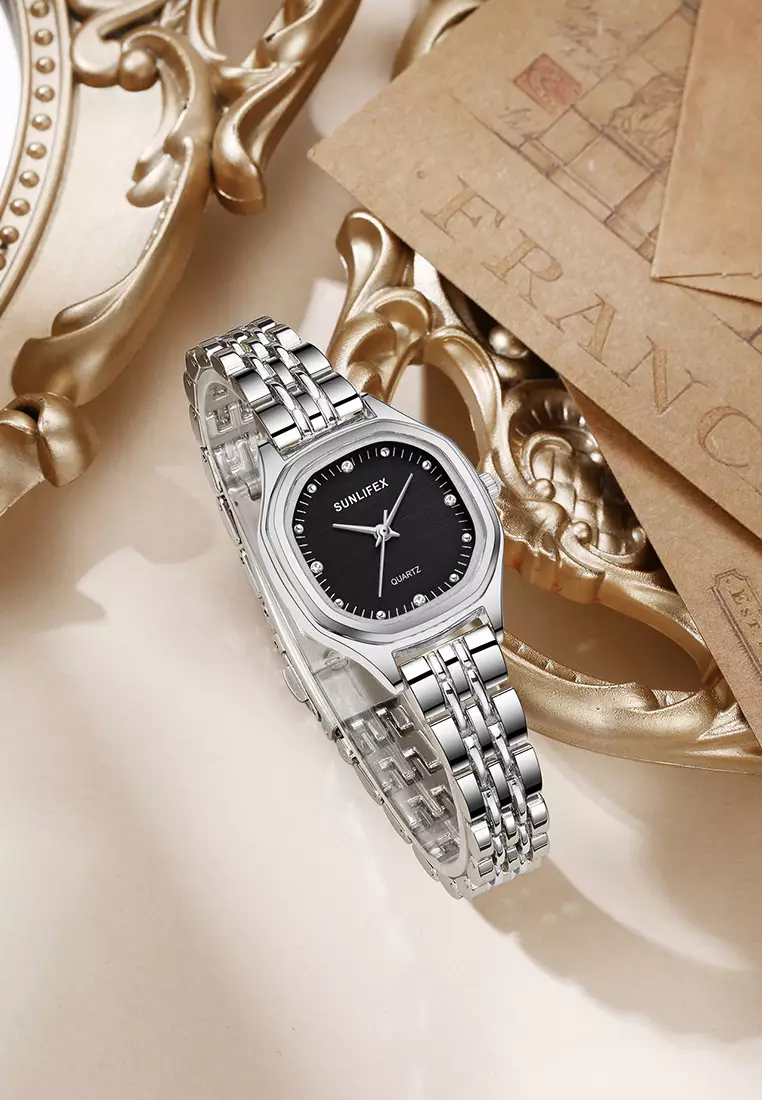 Jam Tangan Wanita 6015 Kecil Elegan Simpel Analog Korea Jam Tangan Cewek Original  silverblack