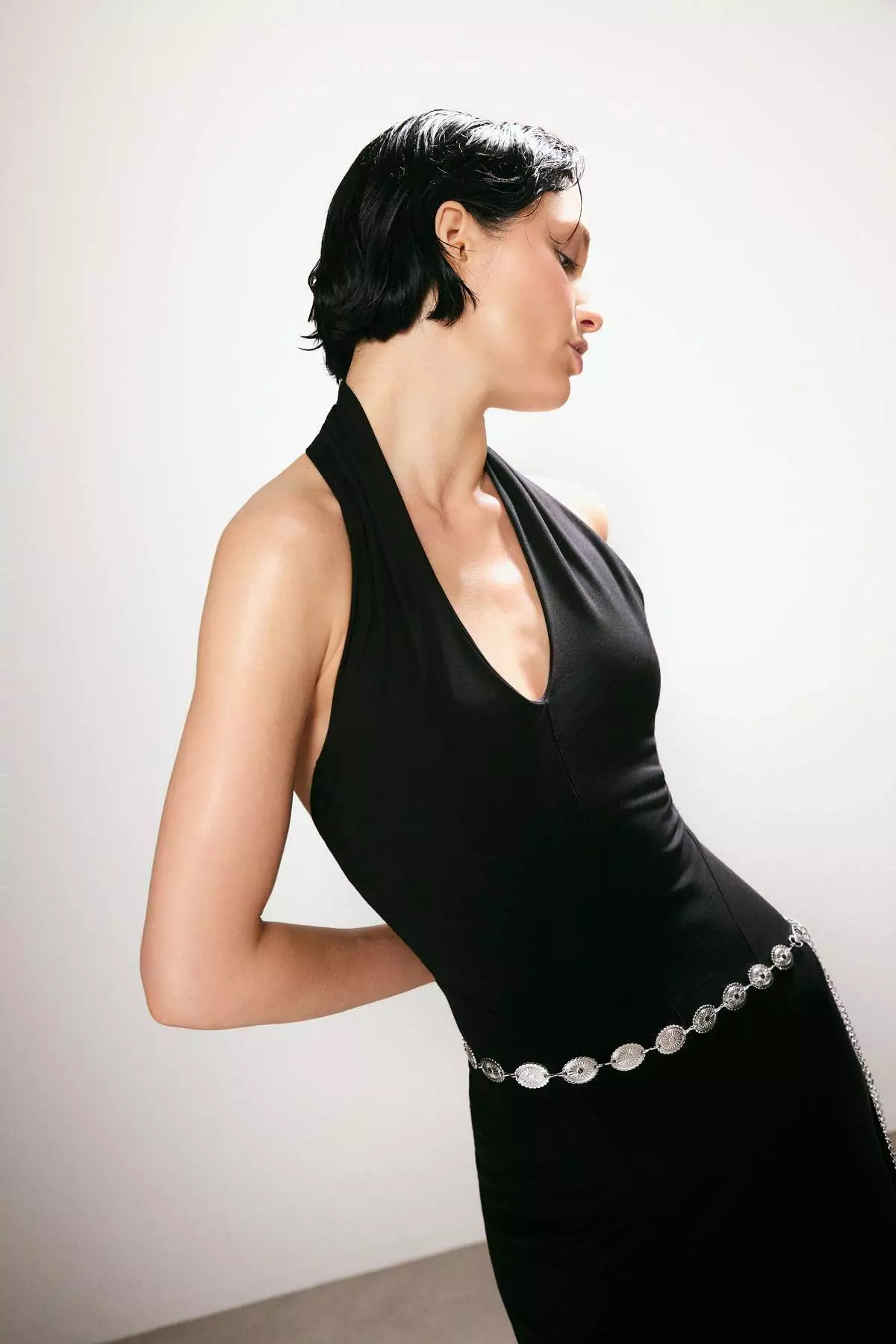 Trendyol Studio Collection Black Waist Opening Belted Sleeveless Stretch Knitted Dress Twoss26El391
