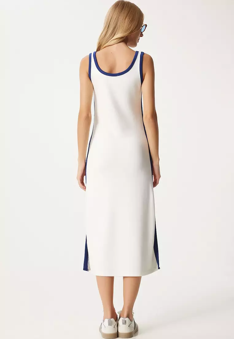 Contrast Stripe Detailed Strappy Wrap Knit Dress