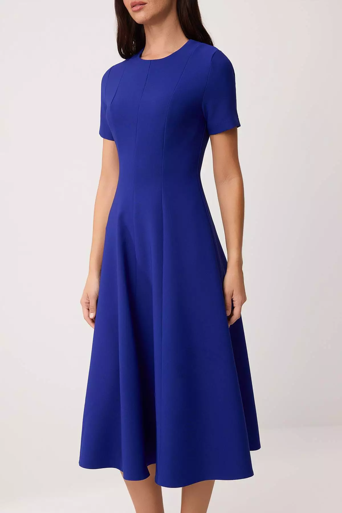Cobalt Straight Skirt Flared From The Waist Midi Woven Dress Twoss25El79