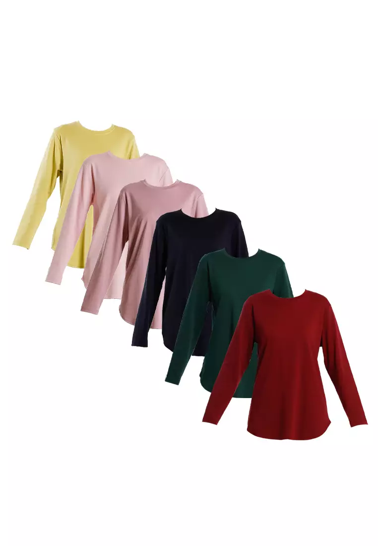 Forest Ladies Cotton Interlock Round Neck T-Shirt Women Plain Long Sleeve Tee - 822423-40DkGreen