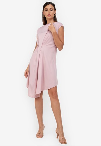 ZALORA WORK pink Front Cascading Drape Dress 9878DAACF4DD6EGS_1