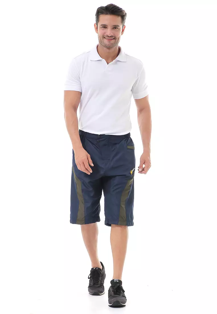 Grissham Celana Pendek Pria Short Pants Kasual Motif List Material Parasut ORIGINAL - Navy
