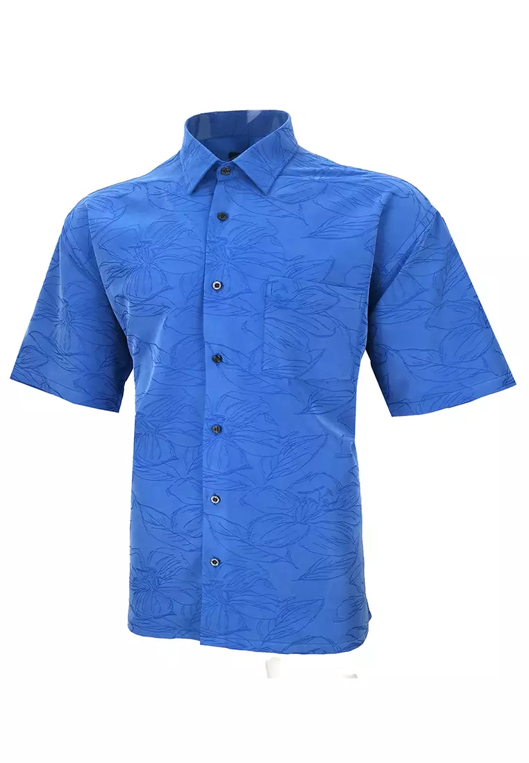 Pacolino [Official] - ( Extra Big ) Jacquard Polynosic Blue Color Formal Casual Short Sleeve Men Shirt - E11622-J0041-H