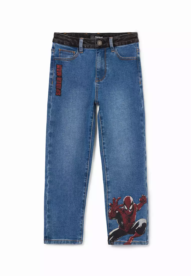 Desigual Woman Embroidered Spiderman jeans.