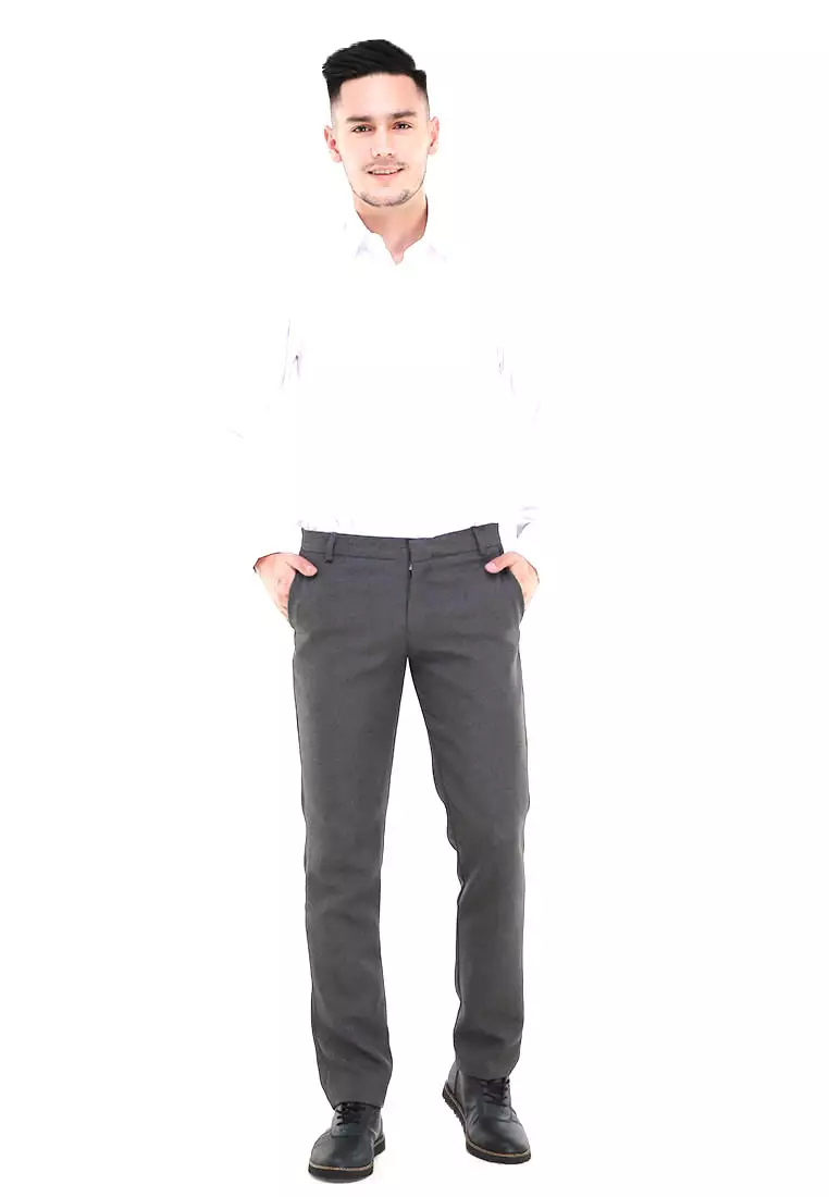 Locko Celana Panjang Pria Polos Slim Fit Formal Long Plain Pants Material Wool ORIGINAL - Gray