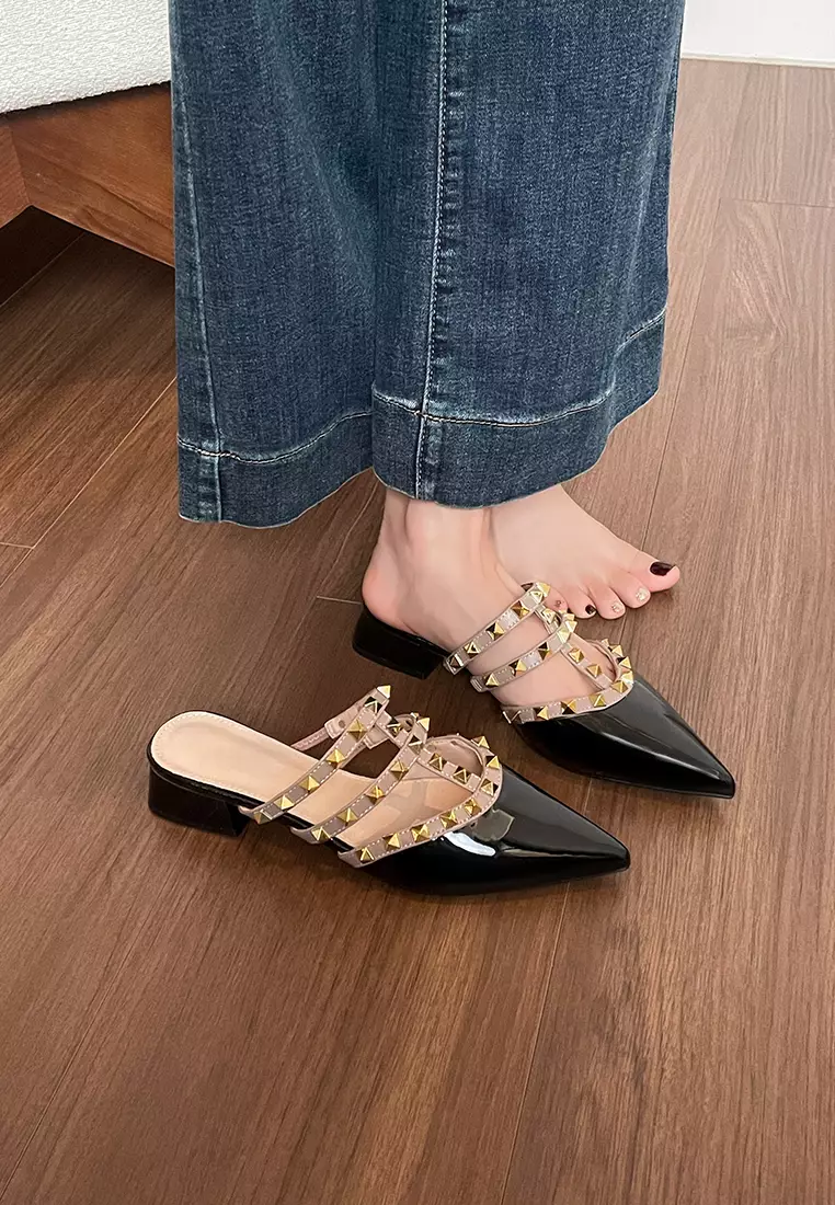 4CM 鉚釘搭帶後空高跟鞋WW6163-3