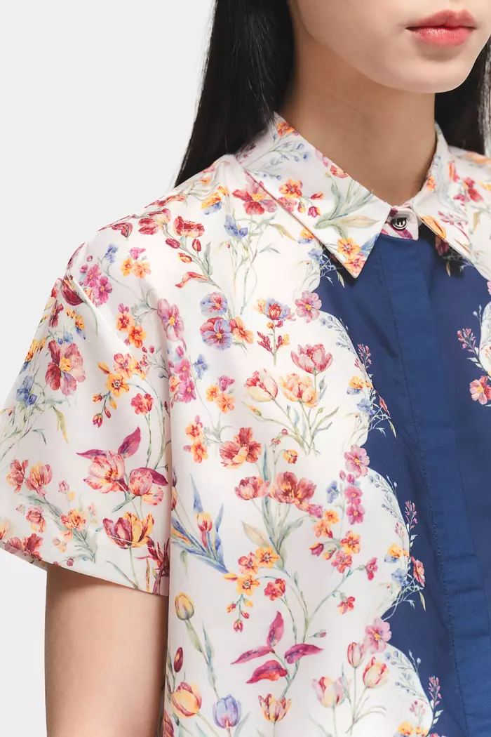 COTTONINK X Artkea - Atasan Kemeja Wanita Navy Samarra