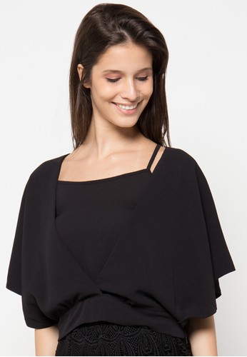 Butterfly Sleeve Crop Blouse - Hitam