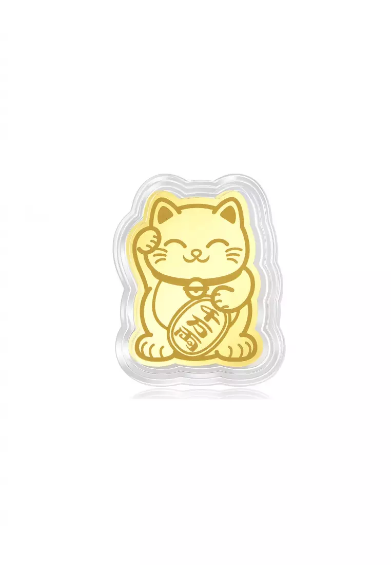999.9 24K Gold Chinese Gifting Collection Maneki Neko Lucky Cat Ingot 90877D