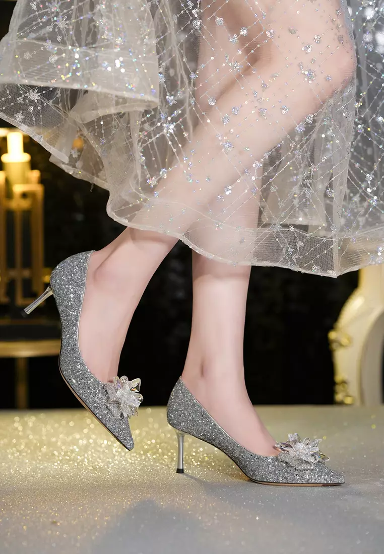 6.5CM Rhinestone Buckle Sequin Wedding Heel TE7193-10
