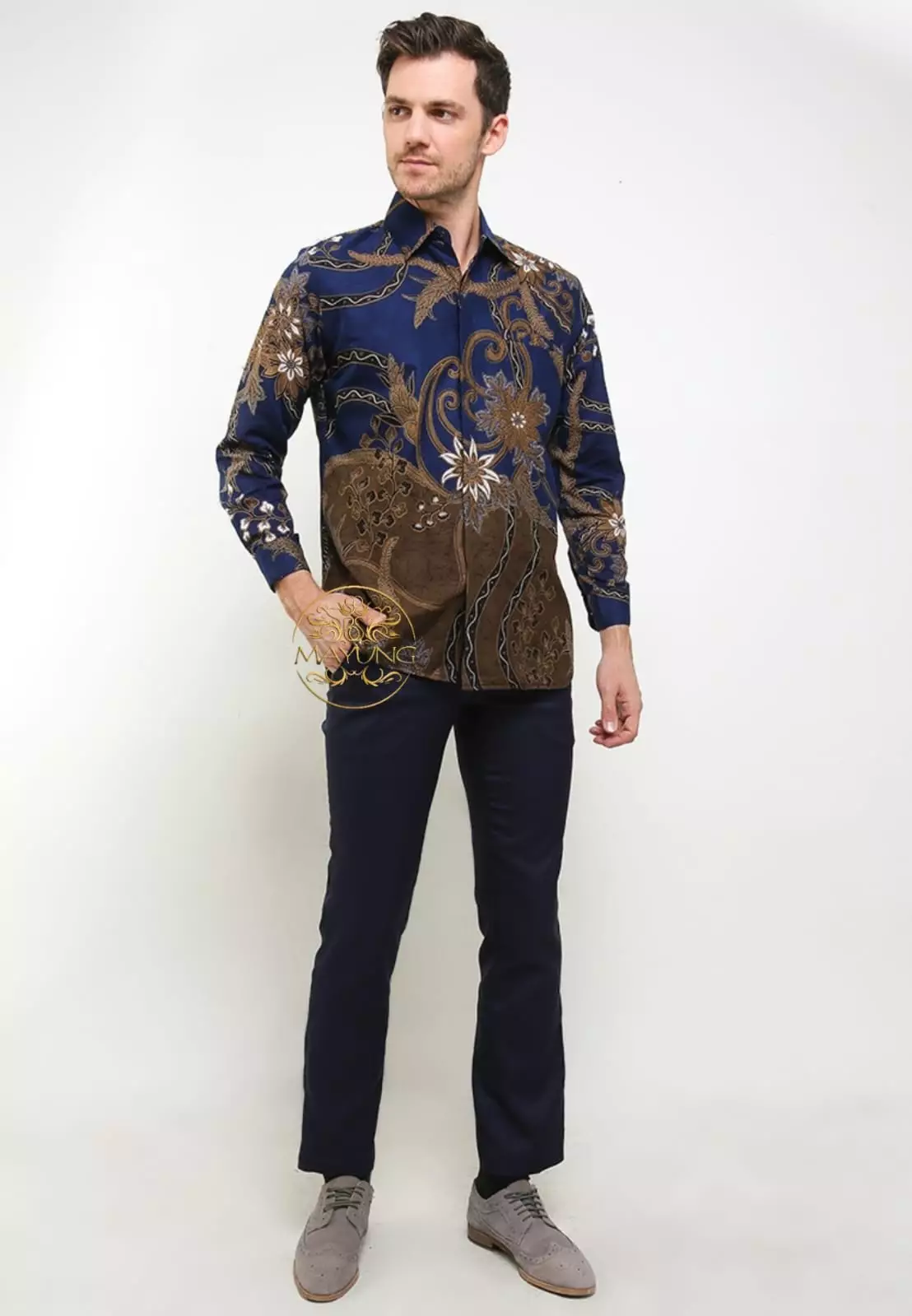 Widaninggara Navy Kemeja Batik Pria Premium Slimfit Modern Lengan Panjang