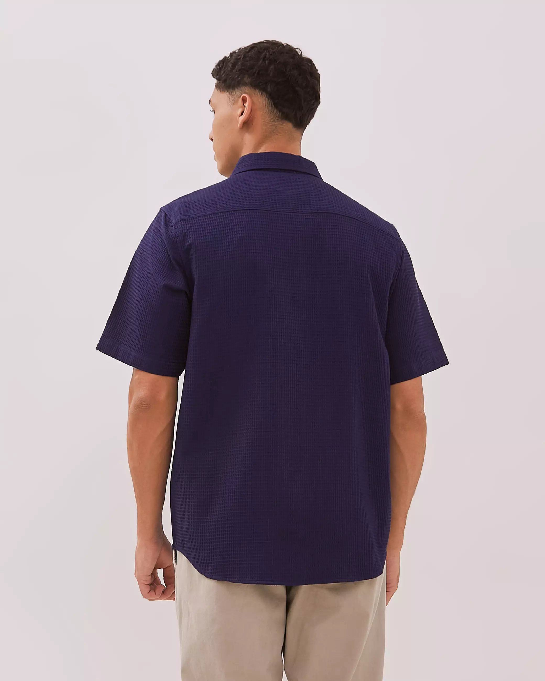 AMK Kemeja Polos Pria Lengan Pendek SHS Jackson Ss Navy Blue