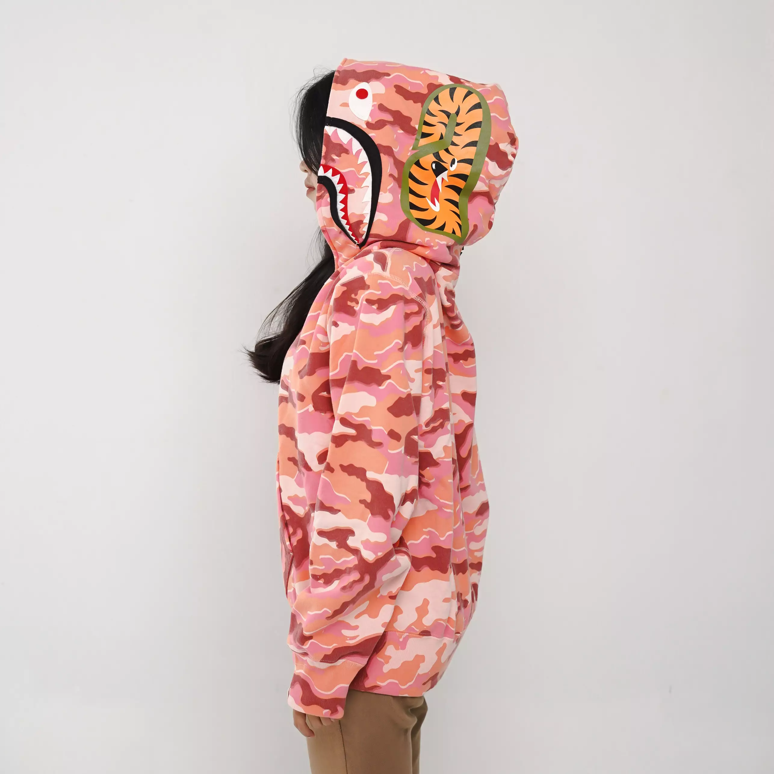 Hoodie BAPE SHARK WGM WOODLAND CAMO PINK FULL ZIP HOODIE 100% ORIGINAL
