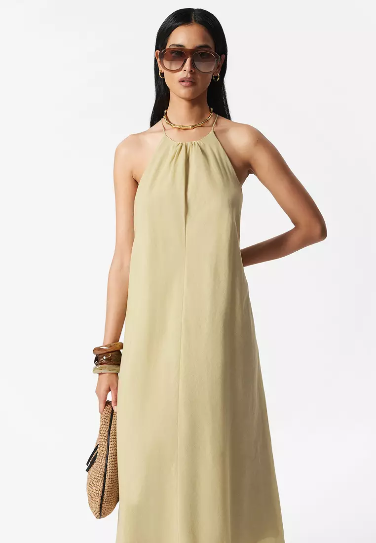 Sleeveless Halterneck Midi Dress