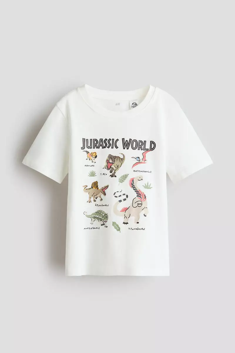 Print-motif cotton T-shirt