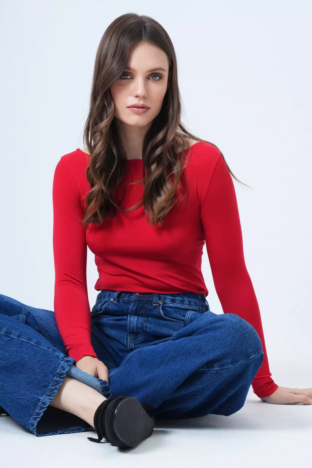 Women'S Red Boat Neck Basic Blouse Alc-X14395