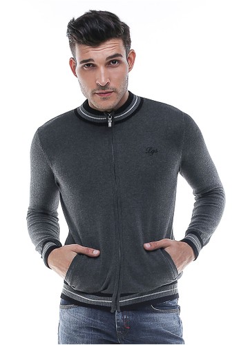 LGS - Sweater Casual - Kerah Round neck - Resleting - Abu Gelap