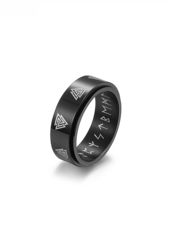 HAPPY FRIDAYS black Rotatable Design Runes And Pattern Titanium Steel Ring JW QF-JZ632 FE043AC6AE1EC5GS_1