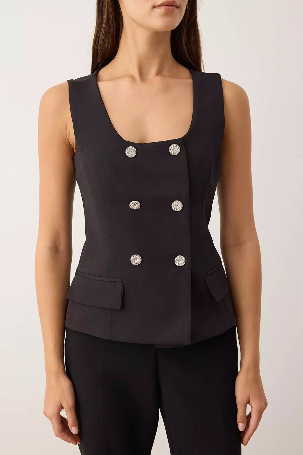 Black Regular Accessory Buttoned Vest