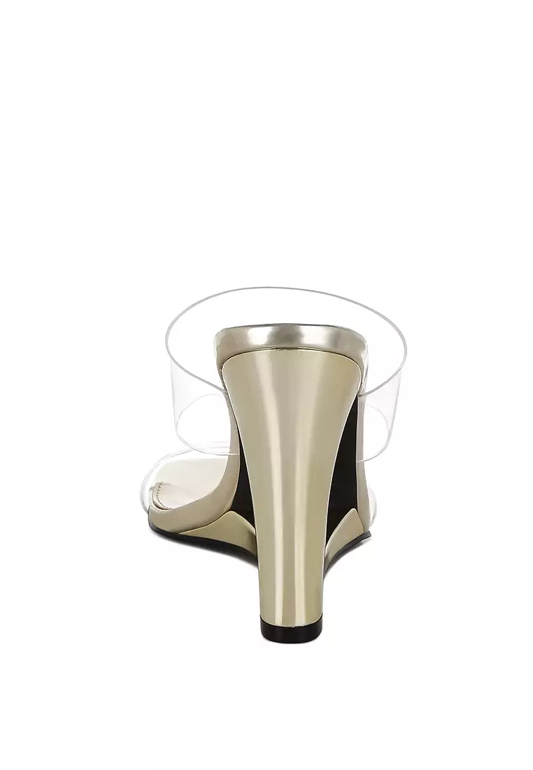 Fantasy Wedge Heel Clear Sandals in Gold