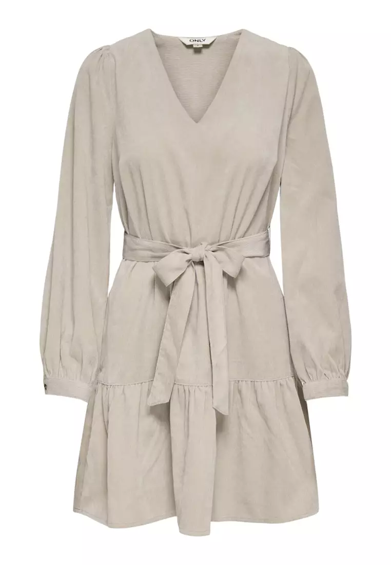Long Sleeve Cord Belt Dress