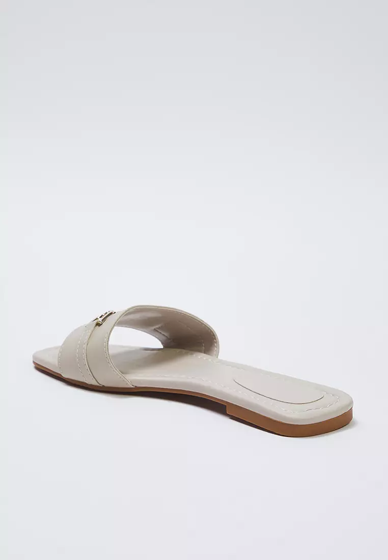 Beige Metal Accessory Detailed Women's Slippers Takss25Te00015