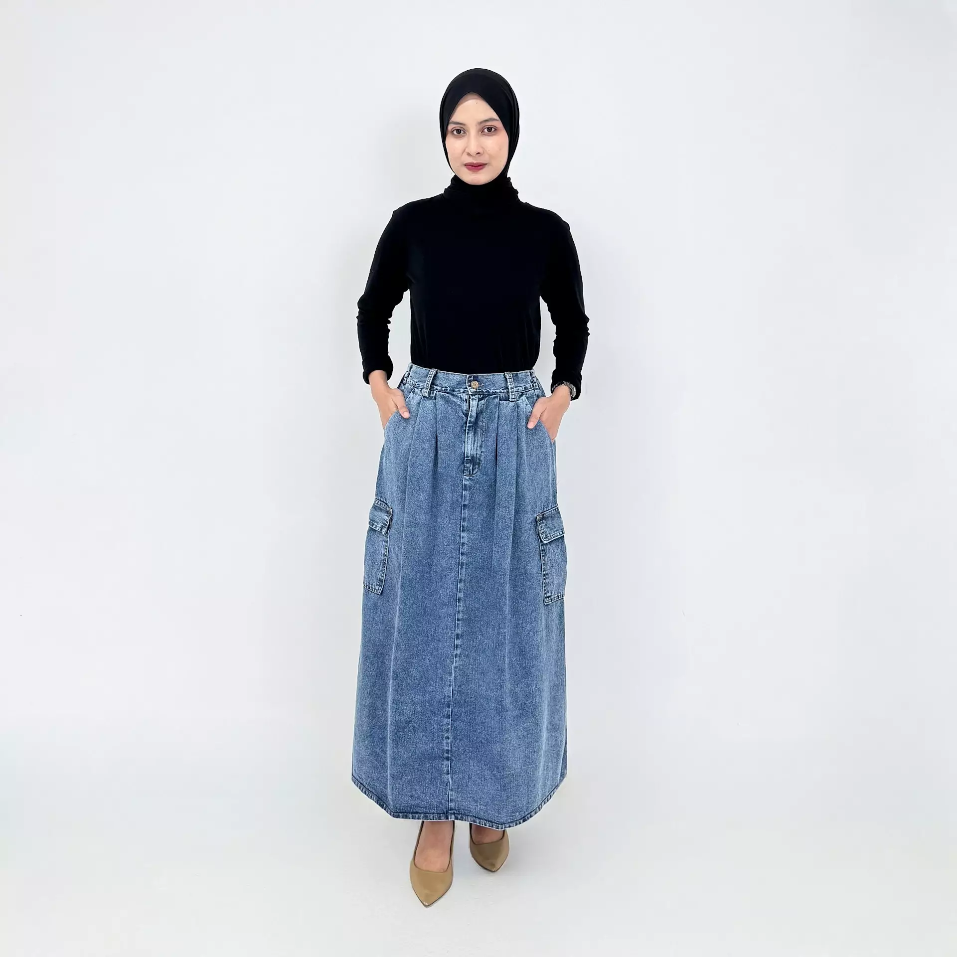 Rok Panjang Jeans Wanita LONG SKIRT DENIM CARGO BASIC