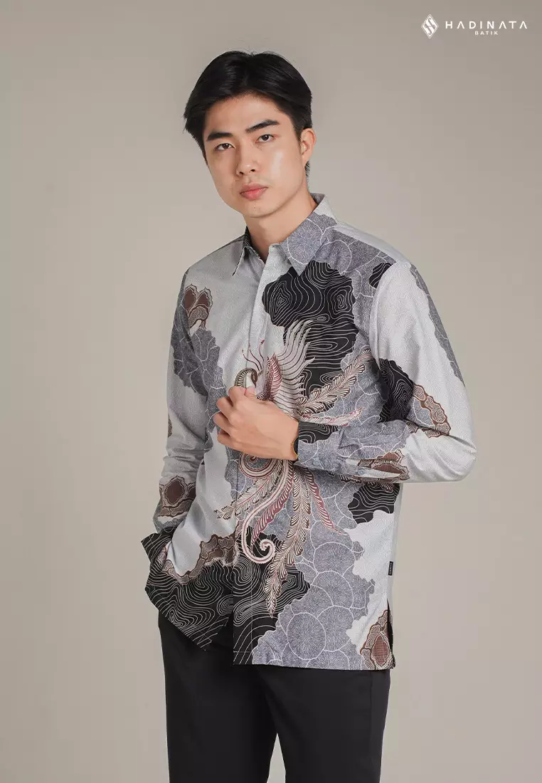 Hadinata Batik Premium Kemeja Batik Pria Lengan Panjang Superfine Furing Dharsana Grey