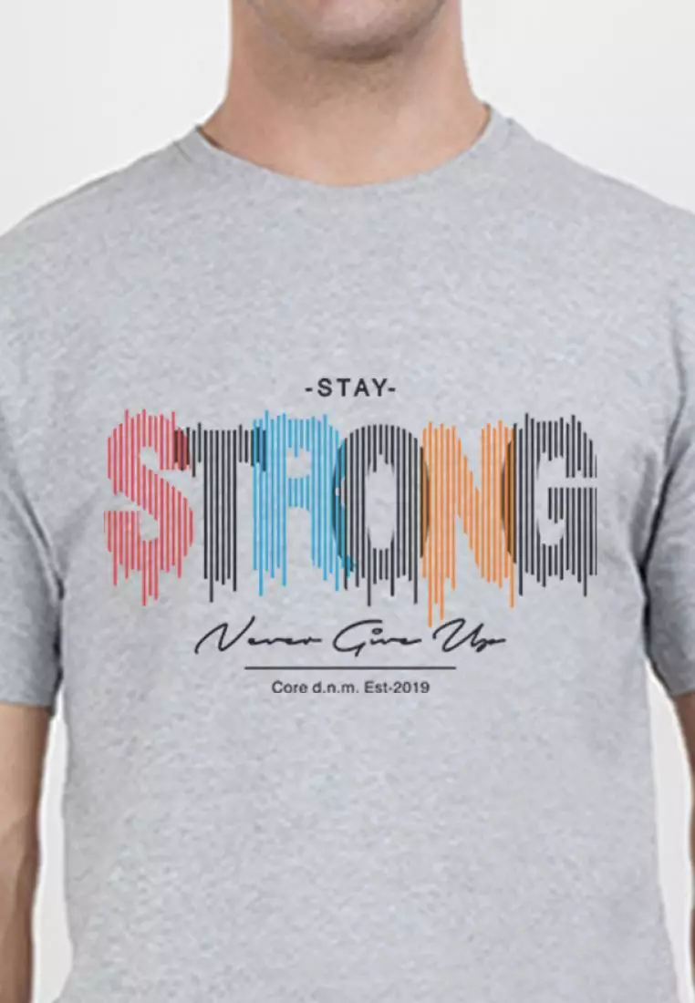 Stay Strong 印花图案灰色棉质短袖常规版型 T 恤