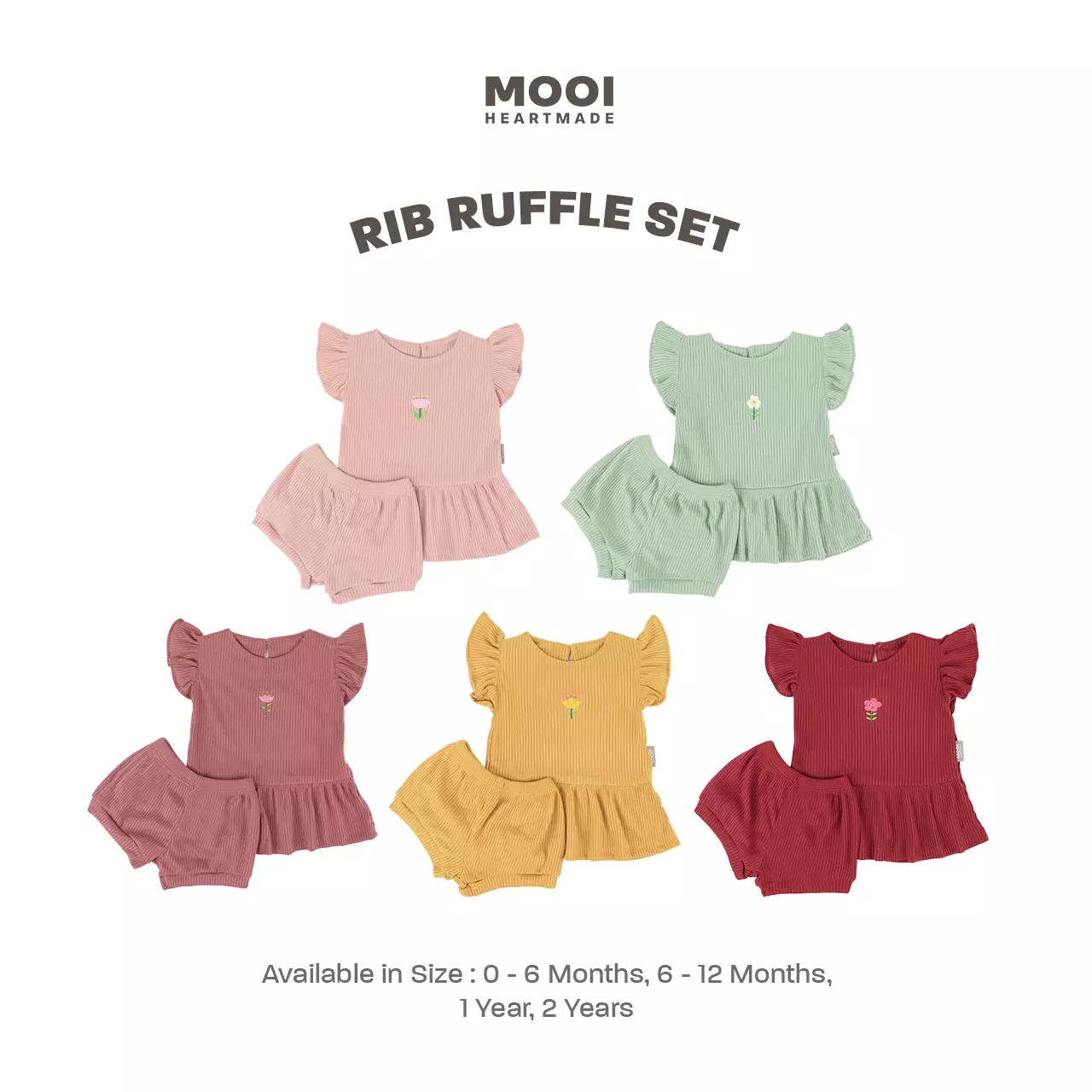 Mooi Setelan Anak Perempuan Rib Ruffle Set - Marigold