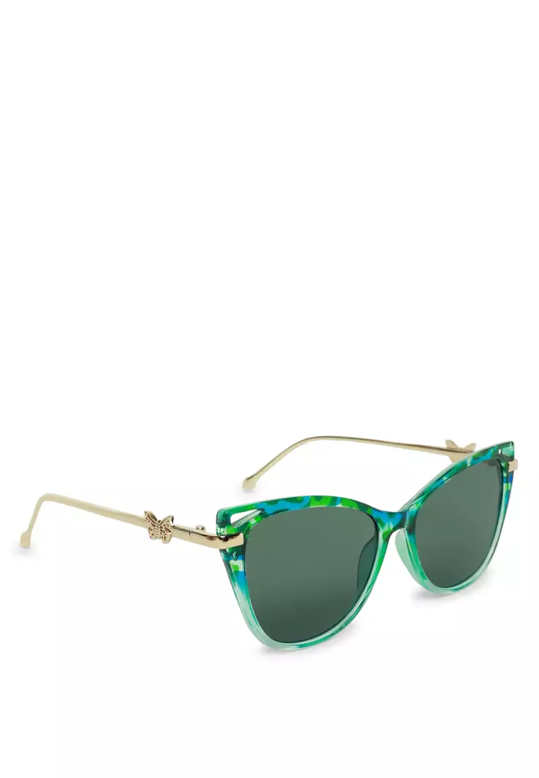 Kacamata Hitam Mata Kucing Retro berwarna Hijau