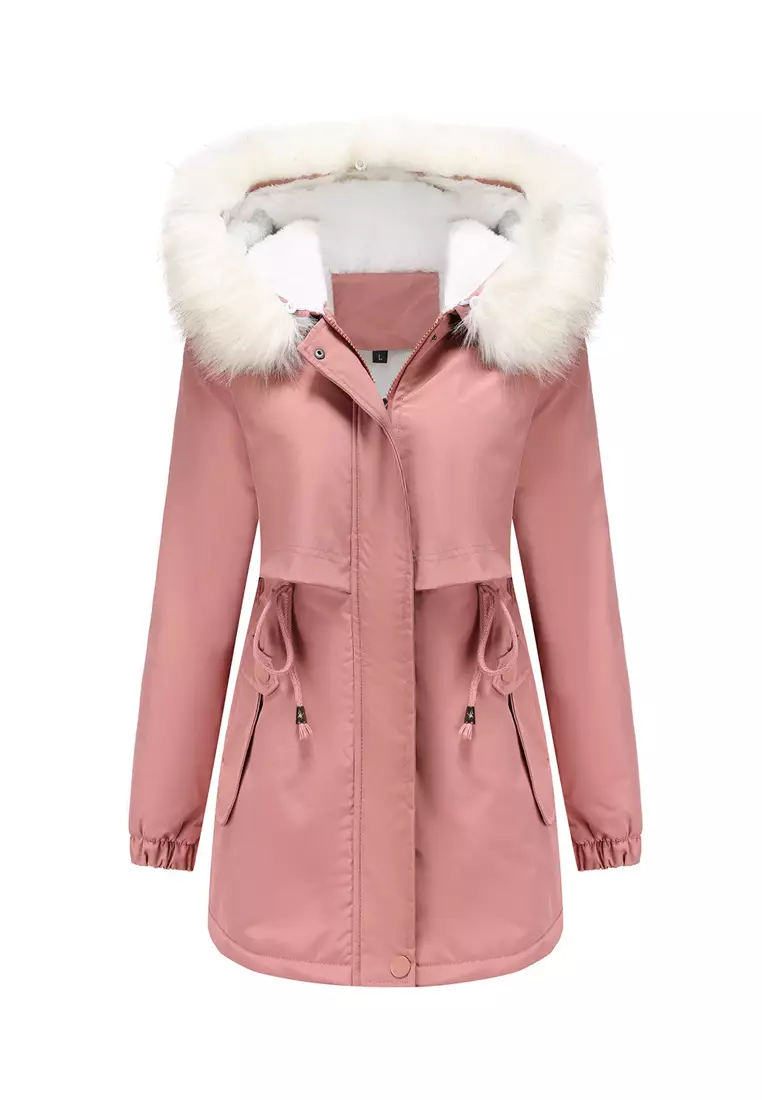 Buy HAPPY FRIDAYS Detachable Faux Fur Collar Hooded Coat AD82031