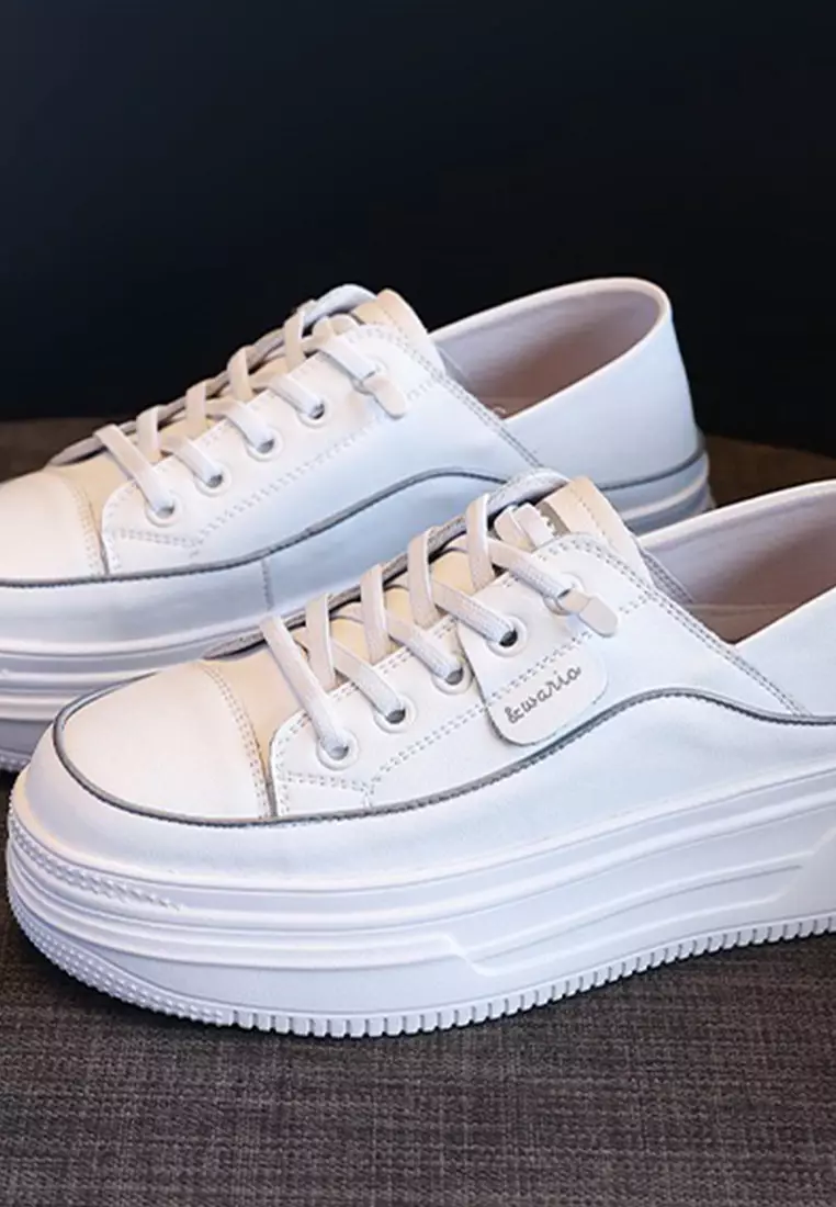 Genuine Leather Thick-sole White Sneakers RX-T3969