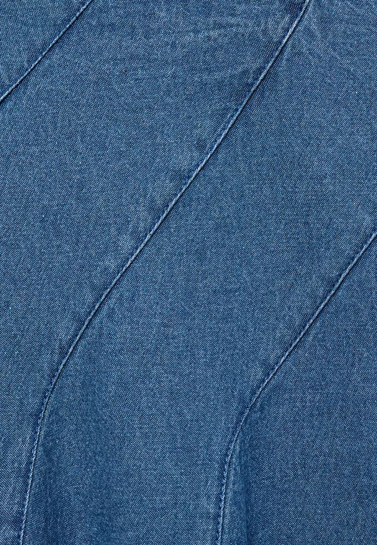 Denim Midi-Skirt With Stitching