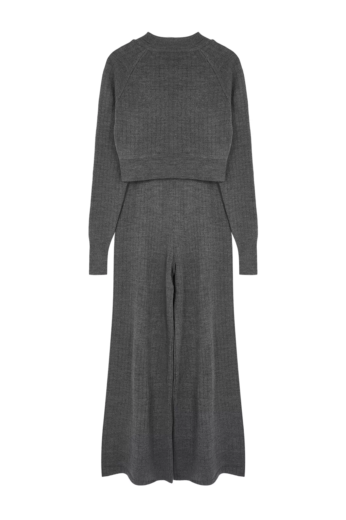 Anthracite Knitwear Crop Top And Trousers Set Toe Detailed