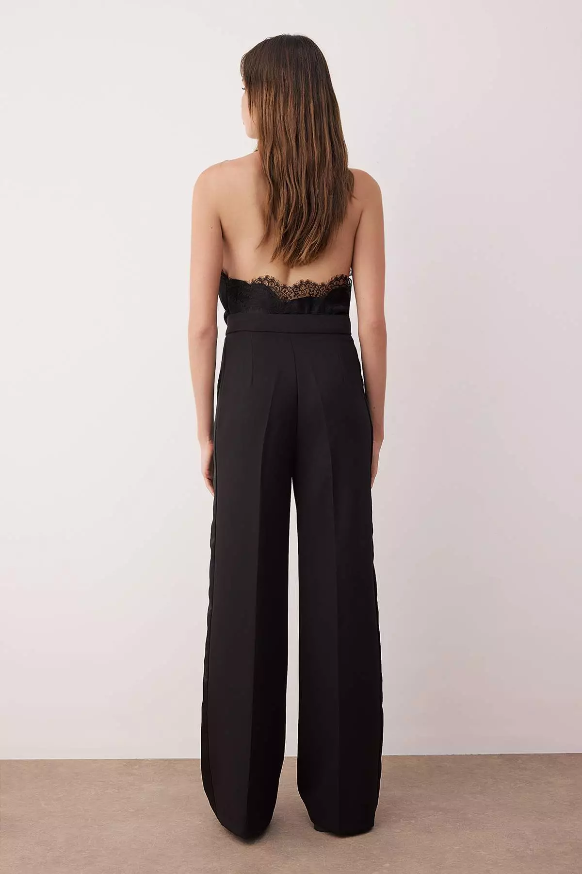 Black Wide Leg Trousers With Satin Stripe Detail On The Side