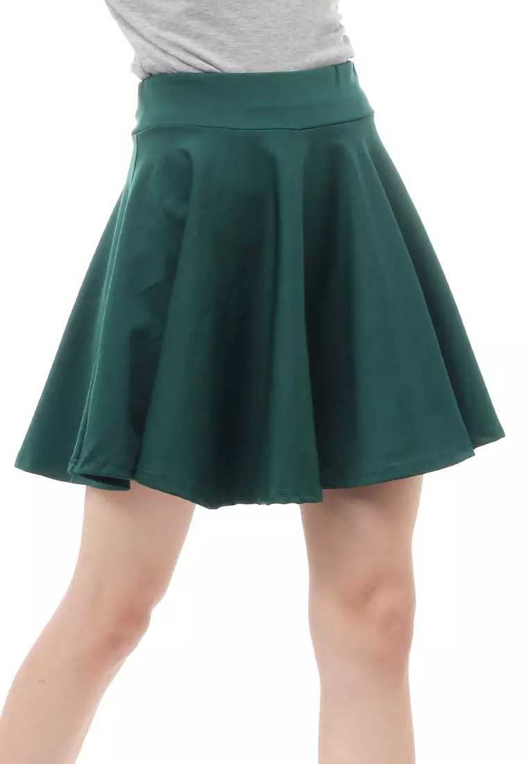 Rok Midi Bawahan Wanita Motif Solid Casual Relaxed Fit - Dark Green