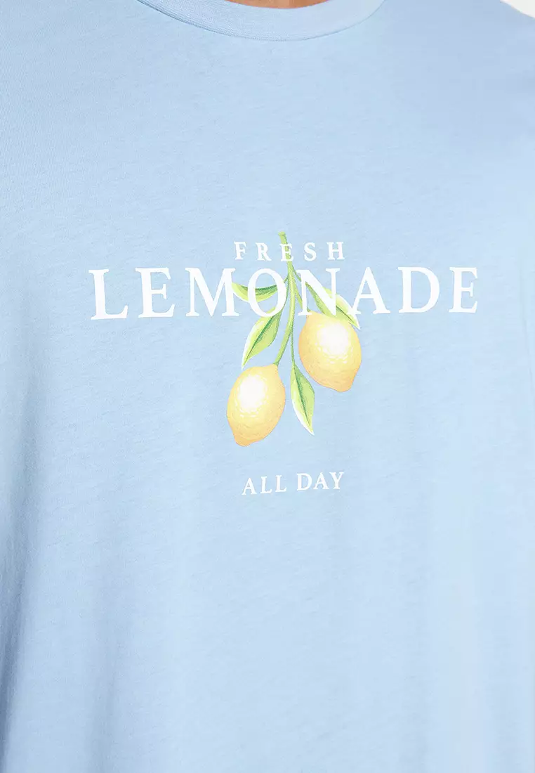 Light Blue Unisex Oversized/Wide Cut Crew Neck Short Sleeve Printed T-Shirt