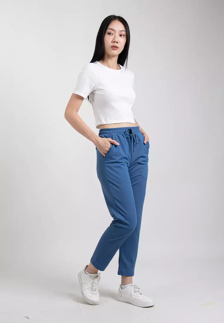 Forest Ladies Casual Polyester Elastic Waist Jogger Pants Women Casual Long Pants - 810542-36GreyBlue